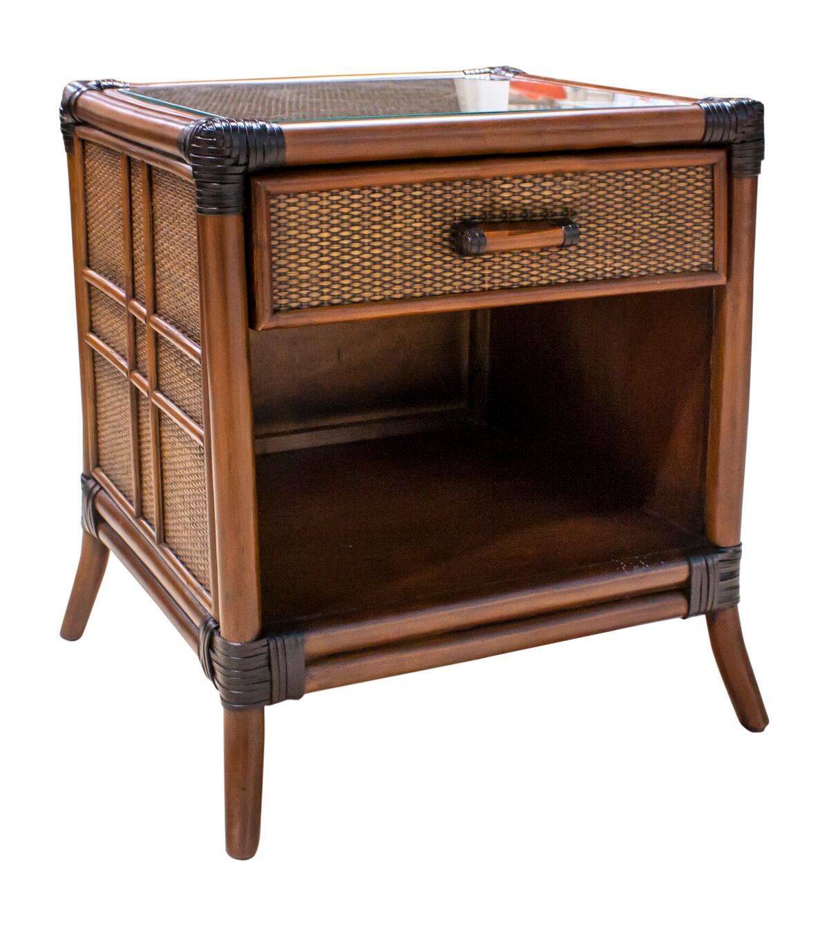 Palm Cove Rattan Wicker 1 Drawer Nightstand 1102-5644-ATQ-GL from Hospitality Rattan