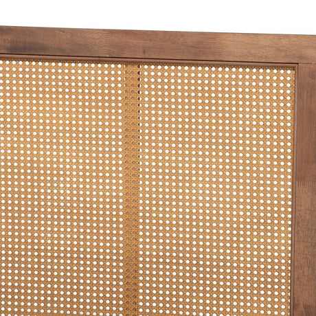 Malia Modern and Contemporary Walnut Brown Finished Wood and Synthetic Rattan King Size Canopy Bed