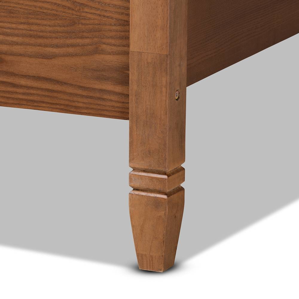 Malia Modern and Contemporary Walnut Brown Finished Wood and Synthetic Rattan King Size Canopy Bed