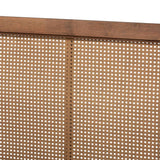Redmond Mid-Century Modern Walnut Brown Finished Wood and Synthetic Rattan Queen Size Platform Bed