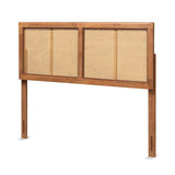 Gilbert Mid-Century Modern Ash Walnut Finished Wood and Synthetic Rattan Queen Size Headboard
