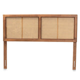 Gilbert Mid-Century Modern Ash Walnut Finished Wood and Synthetic Rattan Queen Size Headboard