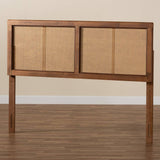 Gilbert Mid-Century Modern Ash Walnut Finished Wood and Synthetic Rattan Queen Size Headboard