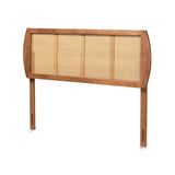 Baxton Studio Harris Mid-Century Modern Ash Walnut Finished Wood and Synthetic Rattan Queen Size Headboard