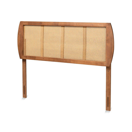 Baxton Studio Harris Mid-Century Modern Ash Walnut Finished Wood and Synthetic Rattan Queen Size Headboard