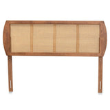 Baxton Studio Harris Mid-Century Modern Ash Walnut Finished Wood and Synthetic Rattan Queen Size Headboard