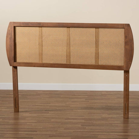 Baxton Studio Harris Mid-Century Modern Ash Walnut Finished Wood and Synthetic Rattan Full Size Headboard