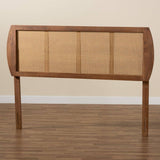 Baxton Studio Harris Mid-Century Modern Ash Walnut Finished Wood and Synthetic Rattan Queen Size Headboard
