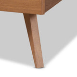Asami Mid-Century Modern Walnut Brown Finished Wood and Synthetic Rattan Queen Size Platform Bed