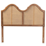 Hazel Vintage Classic and Traditional Ash Walnut Finished Wood and Synthetic Rattan Queen Size Arched Headboard
