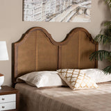 Hazel Vintage Classic and Traditional Ash Walnut Finished Wood and Synthetic Rattan Queen Size Arched Headboard