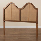 Hazel Vintage Classic and Traditional Ash Walnut Finished Wood and Synthetic Rattan Full Size Arched Headboard