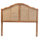 Iris Vintage Classic and Traditional Ash Walnut Finished Wood and Synthetic Rattan King Size Arched Headboard