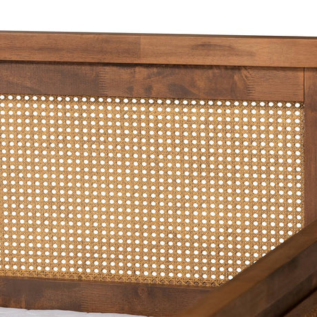 Toveli Vintage French Inspired Ash Walnut Finished Wood and Synthetic Rattan Full Size Daybed
