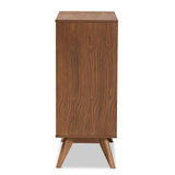 Barrett Mid-Century Modern Walnut Brown Finished Wood and Synthetic Rattan 4-Drawer Chest