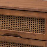 Barrett Mid-Century Modern Walnut Brown Finished Wood and Synthetic Rattan 6-Drawer Dresser