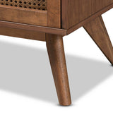 Barrett Mid-Century Modern Walnut Brown Finished Wood and Synthetic Rattan 6-Drawer Dresser