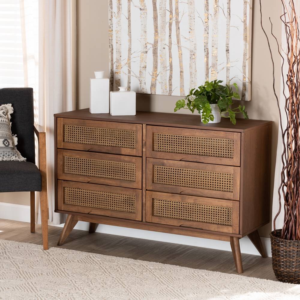 Barrett 6-Drawer Dresser Stylish Walnut Brown  AmericanRattan
