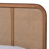 Elston Mid-Century Modern Walnut Brown Finished Wood and Synthetic Rattan Queen Size Platform Bed