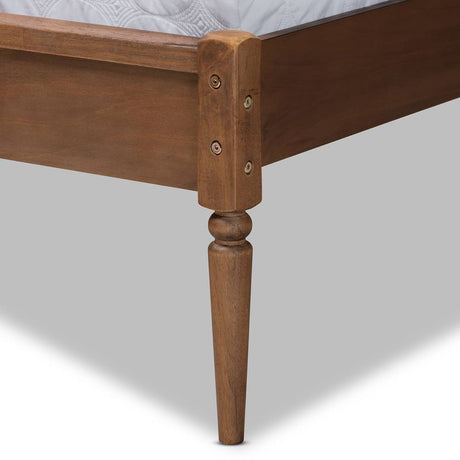 Elston Mid-Century Modern Walnut Brown Finished Wood and Synthetic Rattan Full Size Platform Bed