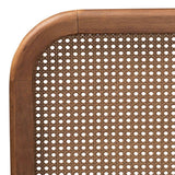 Elston Mid-Century Modern Walnut Brown Finished Wood and Synthetic Rattan Full Size Platform Bed