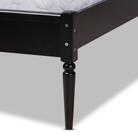 Elston Mid-Century Modern Charcoal Finished Wood and Synthetic Rattan Queen Size Platform Bed