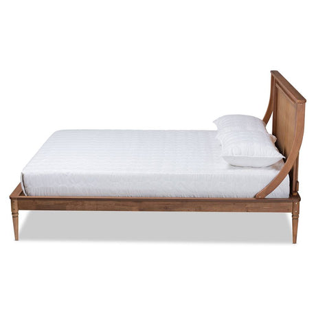 Jamila Modern Transitional Walnut Brown Finished Wood and Synthetic Rattan Queen Size Platform Bed