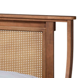 Jamila Modern Transitional Walnut Brown Finished Wood and Synthetic Rattan King Size Platform Bed