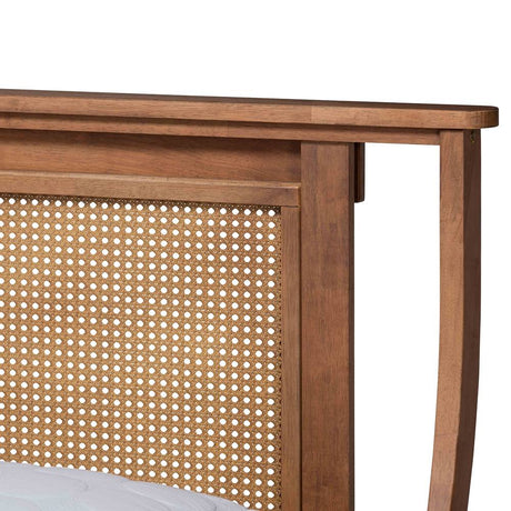 Jamila Modern Transitional Walnut Brown Finished Wood and Synthetic Rattan Queen Size Platform Bed