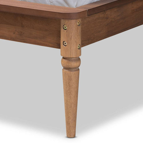 Jamila Modern Transitional Walnut Brown Finished Wood and Synthetic Rattan Queen Size Platform Bed