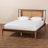 Jamila Modern Transitional Walnut Brown Finished Wood and Synthetic Rattan Full Size Platform Bed