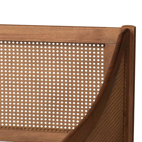 Ogden Mid-Century Modern Walnut Brown Finished Wood and Synthetic Rattan Twin Size Daybed