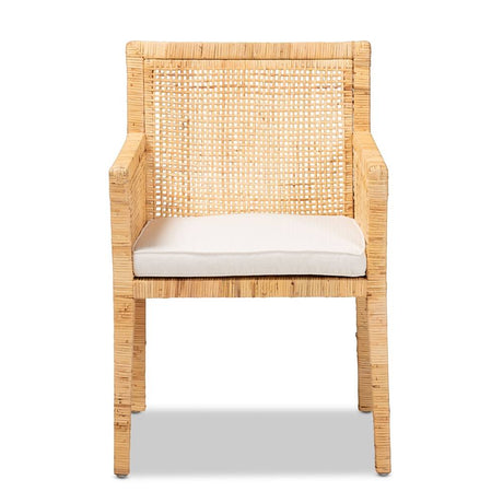 Karis Modern and Contemporary Natural Finished Wood and Rattan Dining Chair