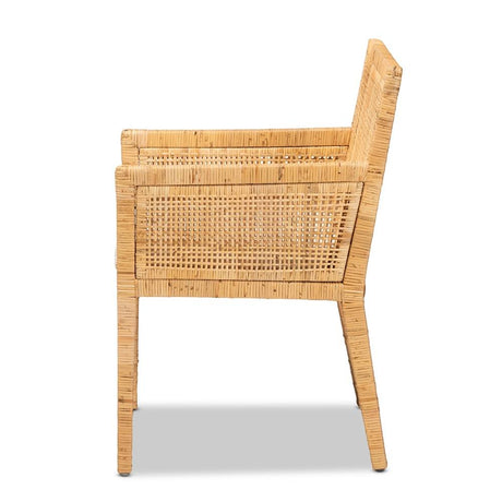 Karis Modern and Contemporary Natural Finished Wood and Rattan Dining Chair