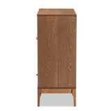 Ramiel Mid-Century Modern Ash Walnut Finished Wood and Rattan 1-Drawer Sideboard