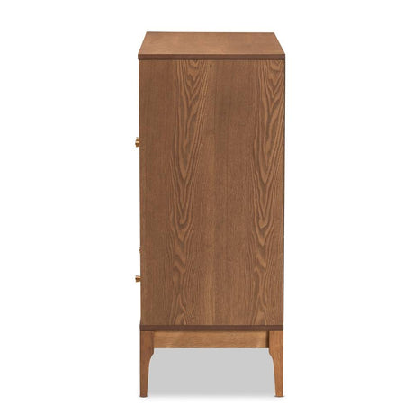 Ramiel Mid-Century Modern Ash Walnut Finished Wood and Rattan 1-Drawer Sideboard
