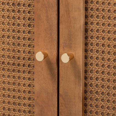 Ramiel Mid-Century Modern Ash Walnut Finished Wood and Rattan 1-Drawer Sideboard