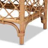Orchard Modern Wicker Fair White Fabric Upholstered and Natural Brown Rattan Bench