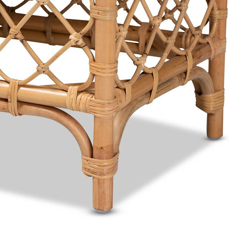 Orchard Modern Wicker Fair White Fabric Upholstered and Natural Brown Rattan Bench