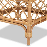 Orchard Modern Wicker Fair White Fabric Upholstered and Natural Brown Rattan Ottoman