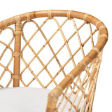 Orchard Modern Wicker Fair White Fabric Upholstered and Natural Brown Rattan Dining Chair