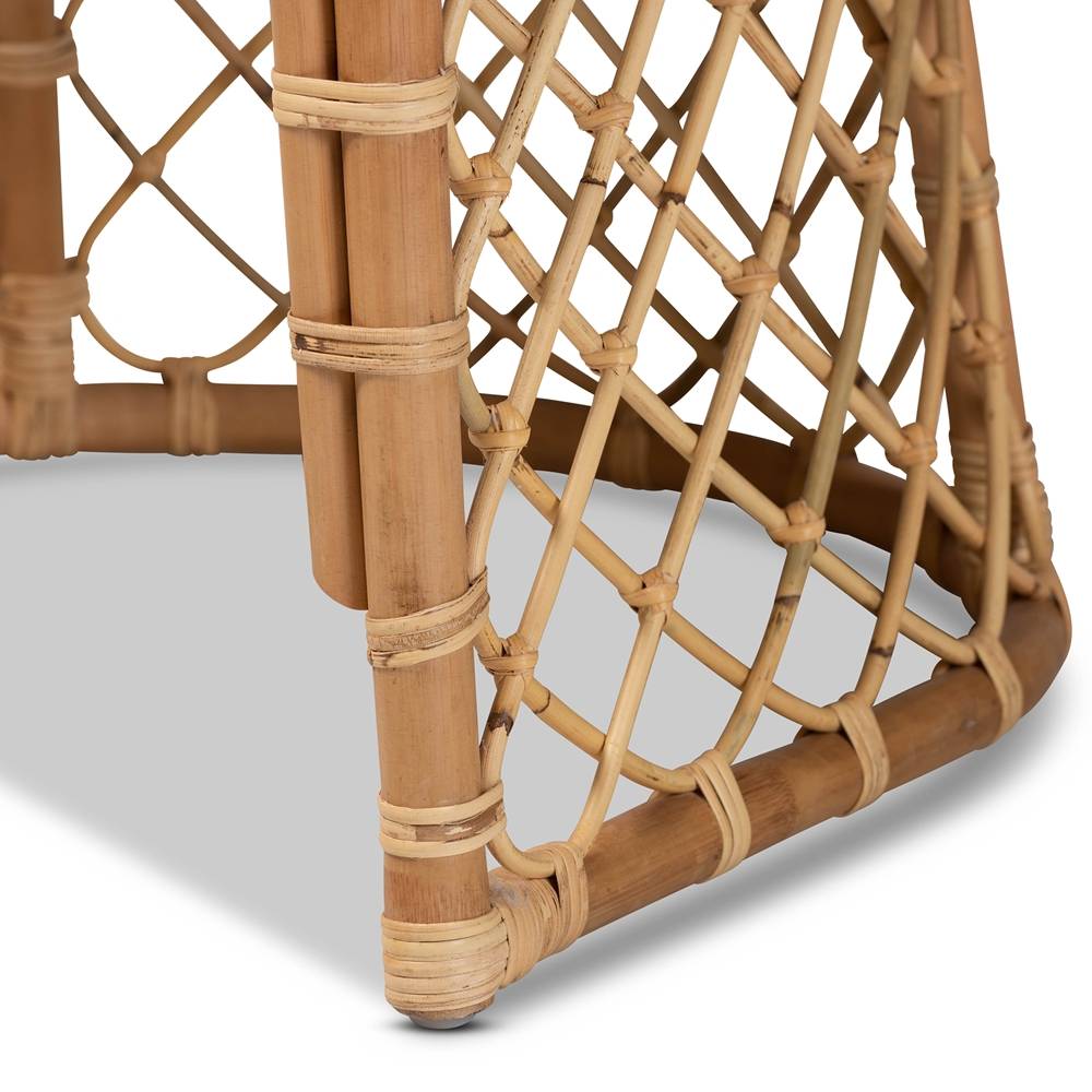 Orchard Modern Wicker Fair White Fabric Upholstered and Natural Brown Rattan Dining Chair