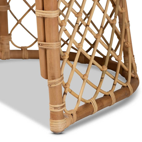 Orchard Modern Wicker Fair White Fabric Upholstered and Natural Brown Rattan Dining Chair