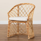 Orchard Modern Wicker Fair White Fabric Upholstered and Natural Brown Rattan Dining Chair