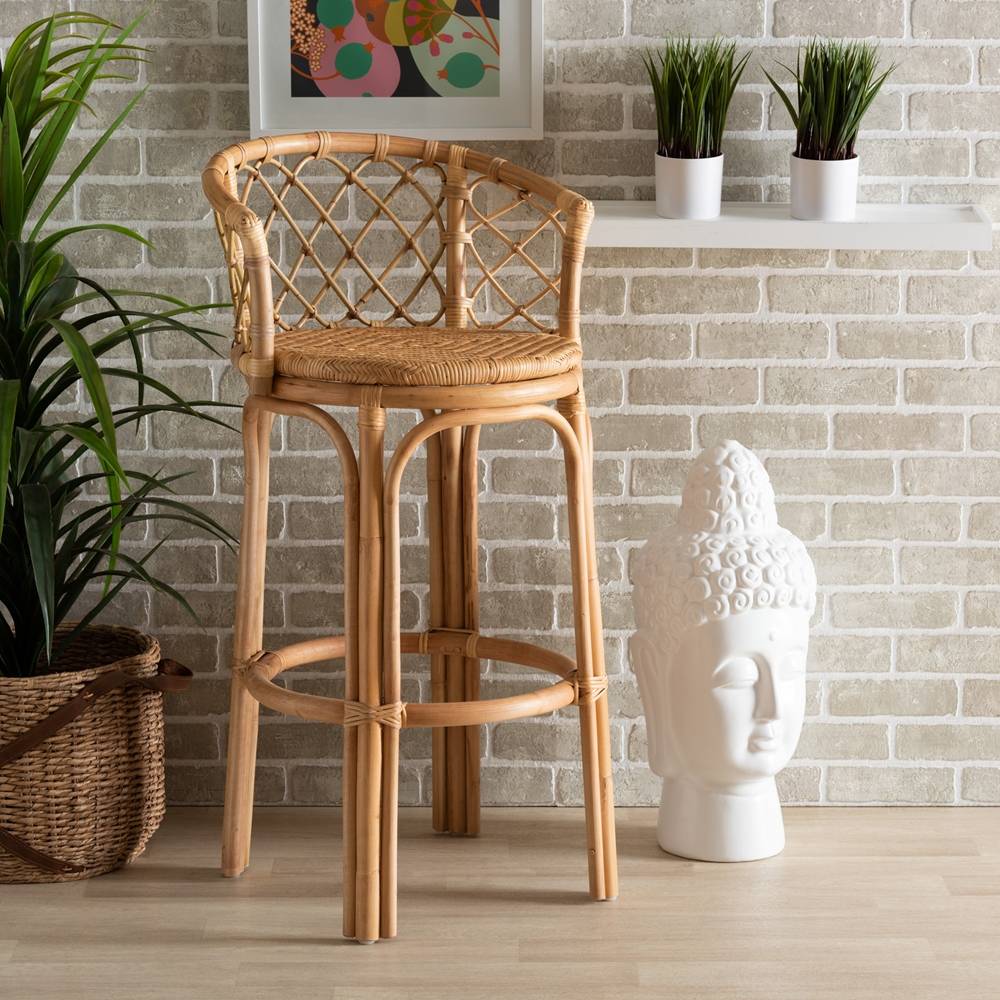 Orchard Modern Wicker Fair Natural Brown Rattan Bar Stool