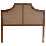 Risha Mid-Century Modern Ash Walnut Finished Wood and Rattan King Size Headboard