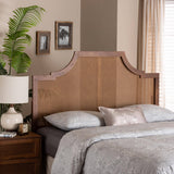 Risha Mid-Century Modern Ash Walnut Finished Wood and Rattan King Size Headboard