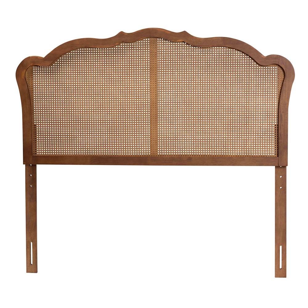 Leandra Classic and Traditional Ash Walnut Finished Wood King Size Headboard with Rattan