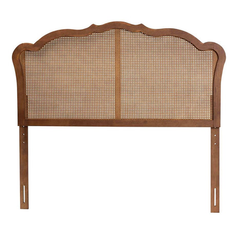 Leandra Classic and Traditional Ash Walnut Finished Wood Queen Size Headboard with Rattan