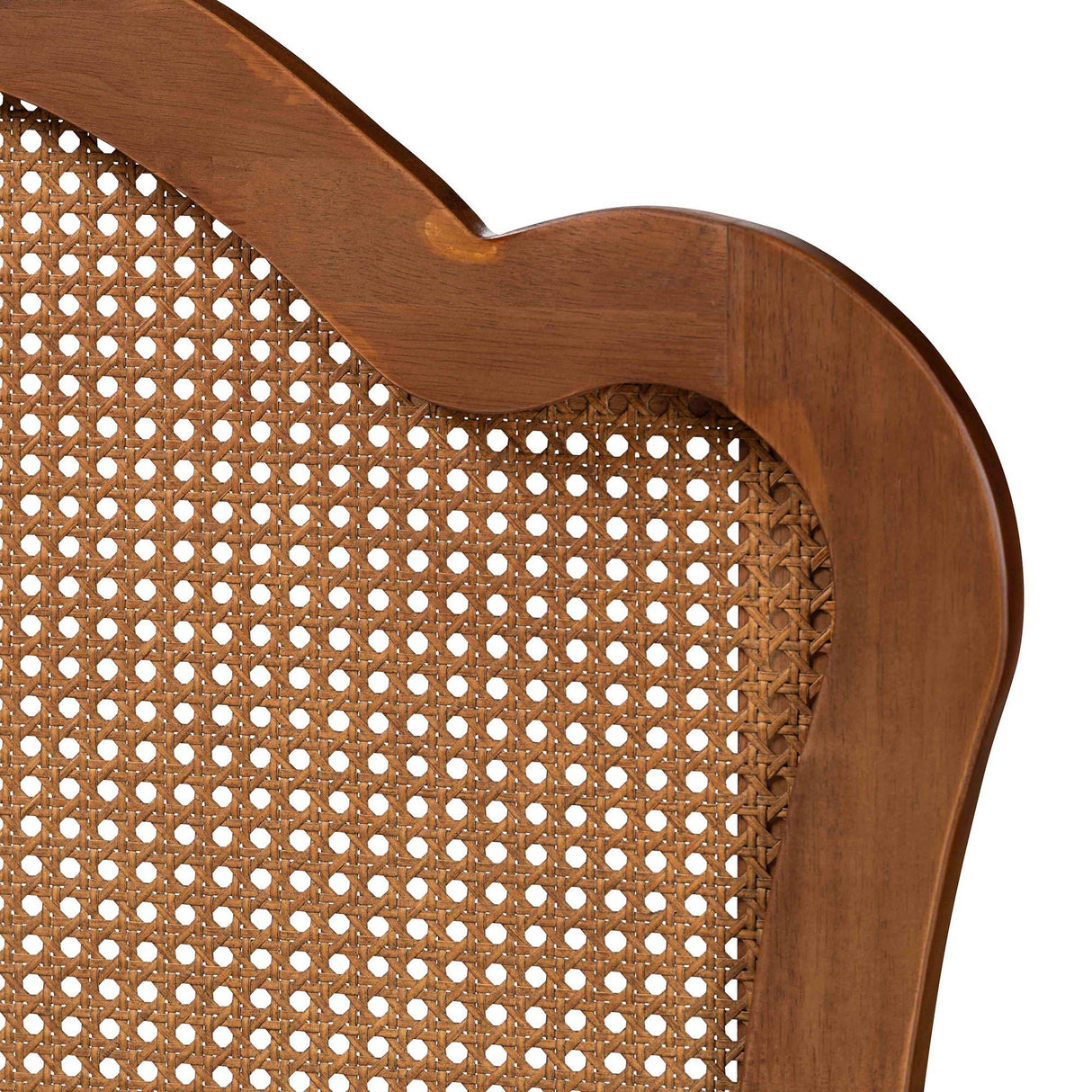 Leandra Classic and Traditional Ash Walnut Finished Wood King Size Headboard with Rattan